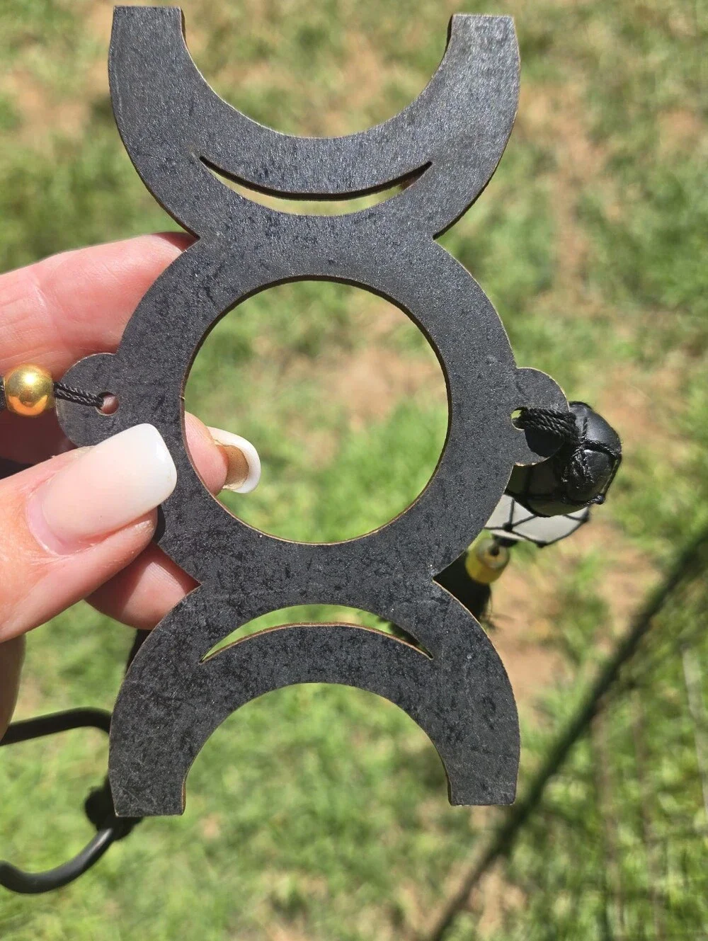 Triple Moon Wall Hanging in Black and White with Gold Accents